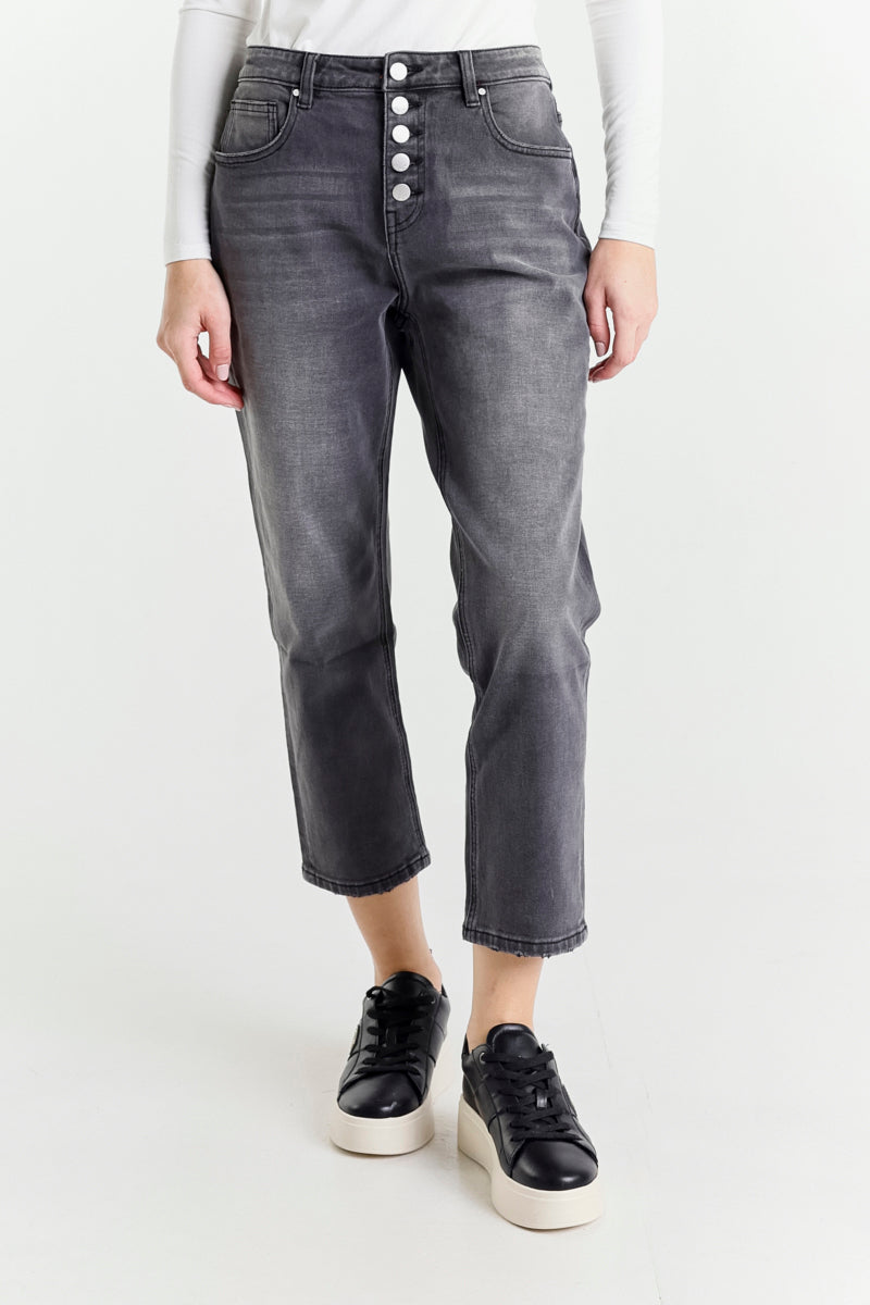 Jeans Gamba Dritta Grigio a Vita Regolare
