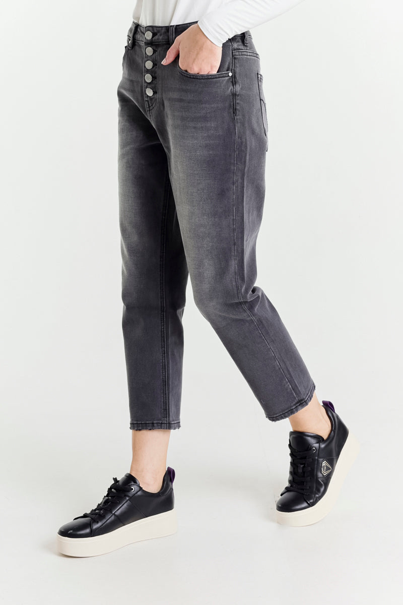 Jeans Gamba Dritta Grigio a Vita Regolare