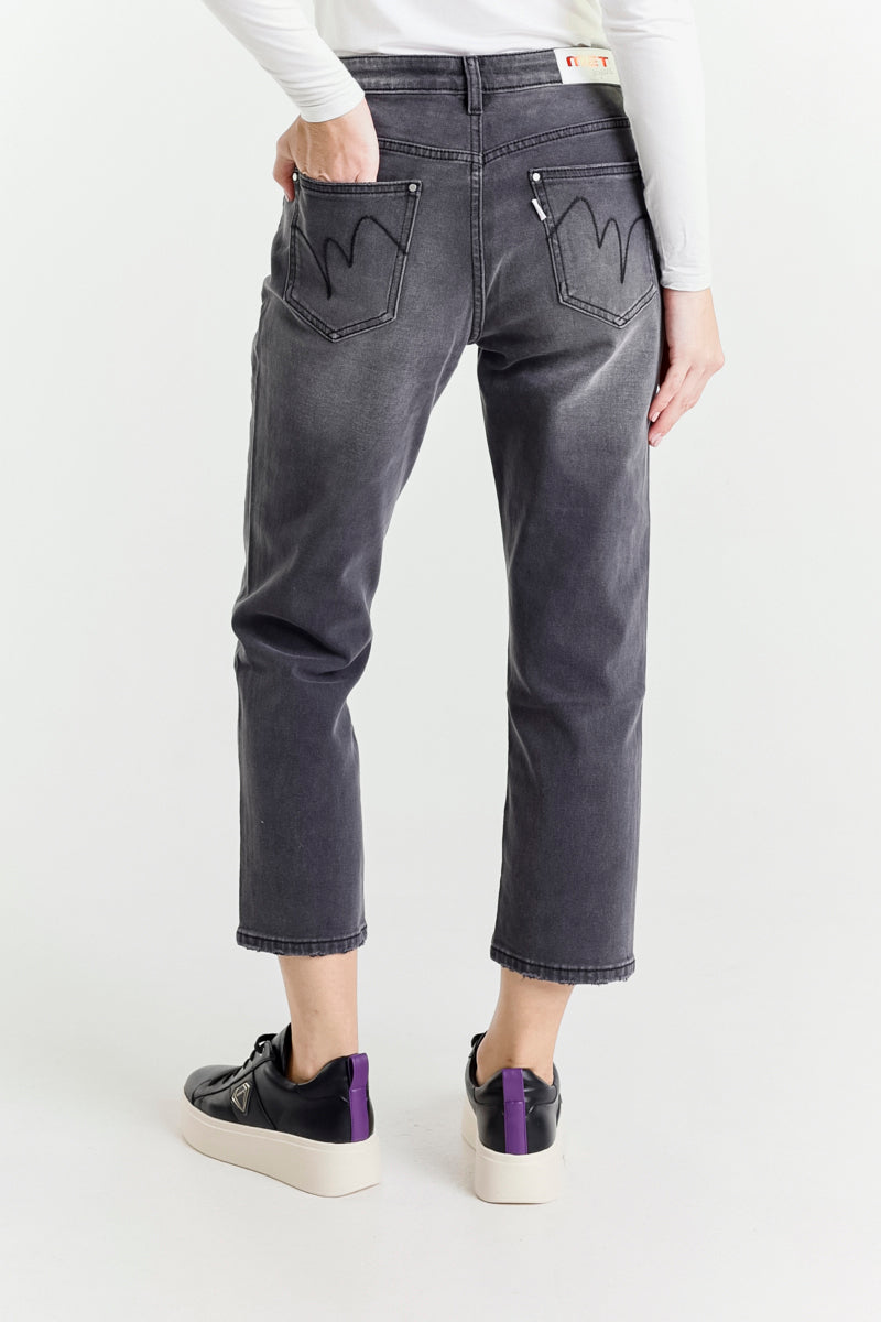 Jeans Gamba Dritta Grigio a Vita Regolare