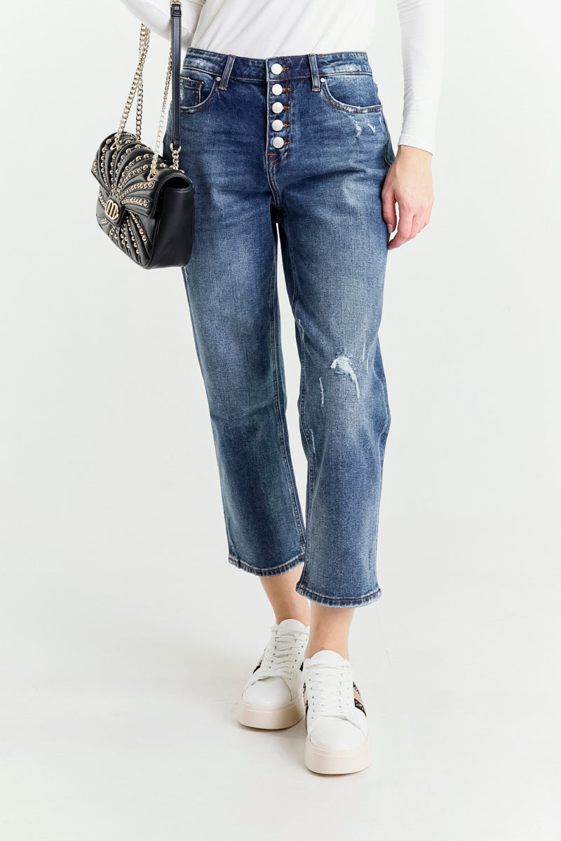 Jeans Gamba Dritta Blu a Vita Regolare