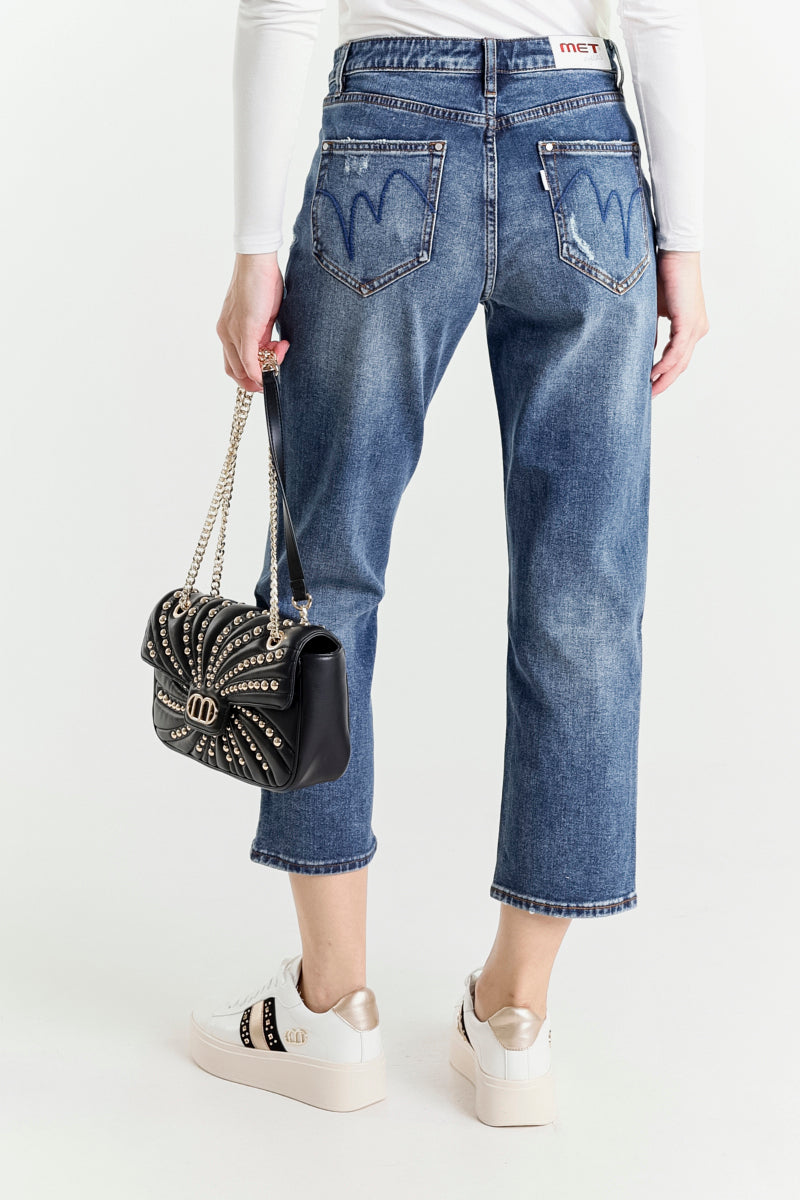 Jeans Gamba Dritta Blu a Vita Regolare