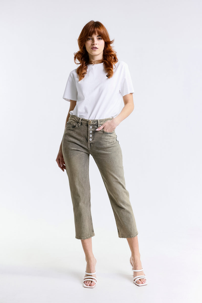 JEANS MOM FIT VITA ALTA MARMORIZZATO