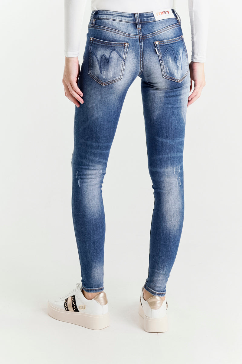 Jeans Skinny Blu a Vita Regolare