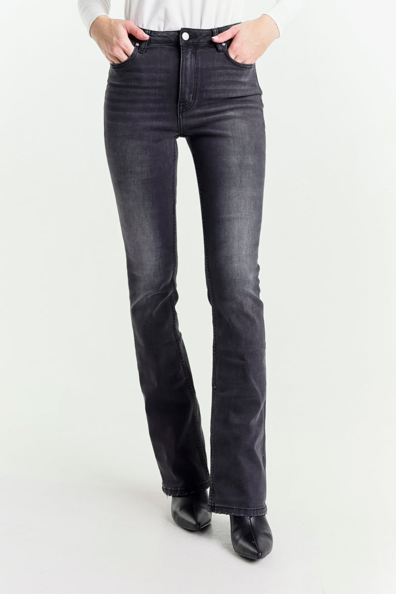 Jeans a Zampa Nero Vita Regolare