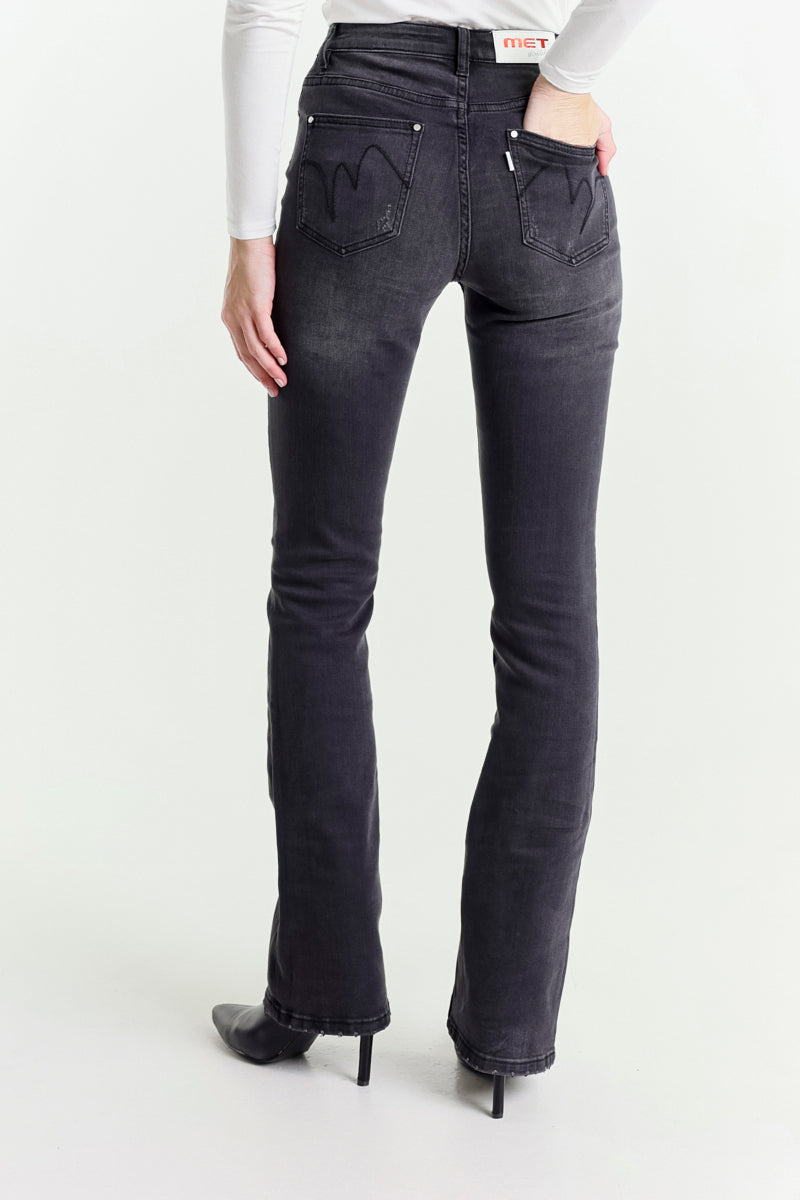 Jeans a Zampa Nero Vita Regolare