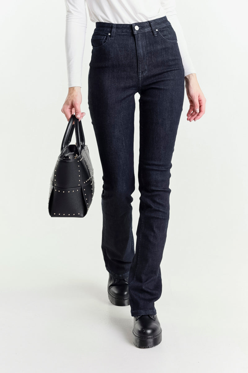 Jeans a Zampa Nero a Vita Regolare