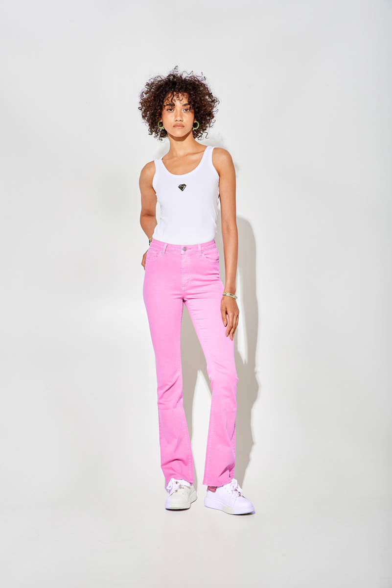 Pantaloni Colorati a Zampa a Vita Alta