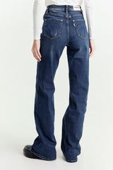High Waisted Dark Blue Flared Jeans