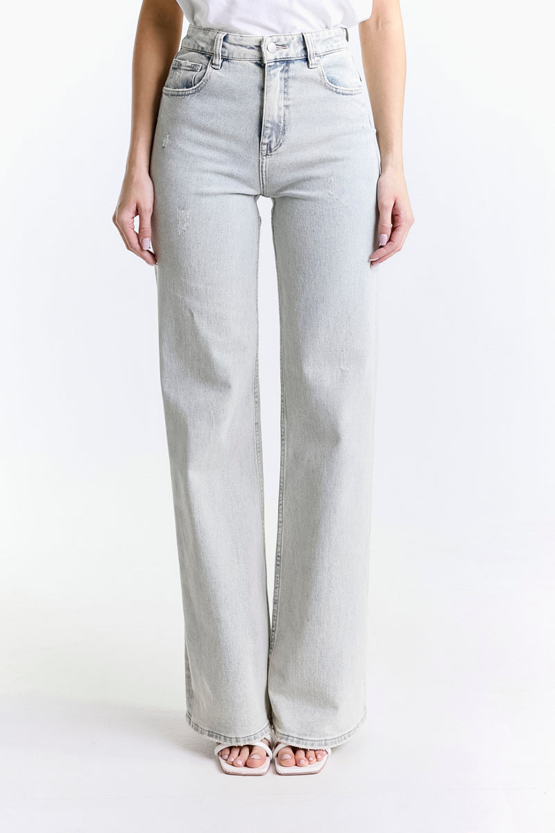 JEANS WIDE LEG VITA ALTA CHIARO