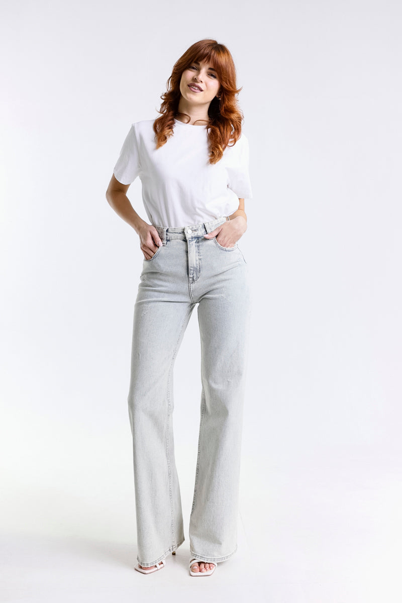 JEANS WIDE LEG VITA ALTA CHIARO