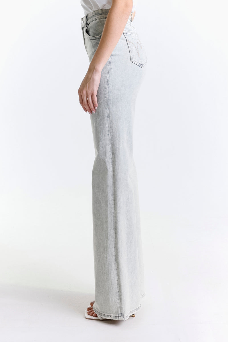 JEANS WIDE LEG VITA ALTA CHIARO