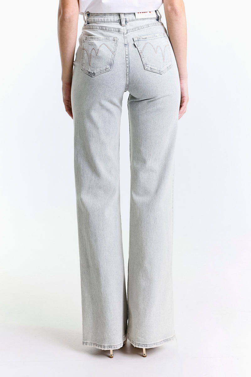 JEANS WIDE LEG VITA ALTA CHIARO