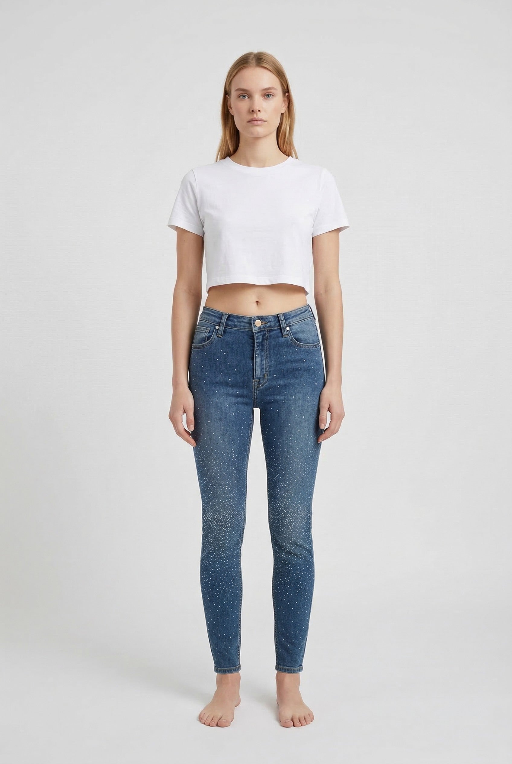 Jeans Donna Skinny Fit con Strass – Denim Blu, Vita Media