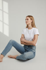 Jeans Donna Skinny Fit Denim Chiaro con Micro Strass – Vita Media, Effetto Luminoso