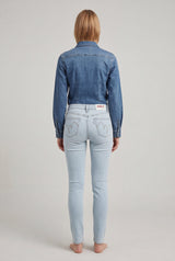Camicia Donna Denim con Strass – Maniche Lunghe, Lavaggio Blu Scuro