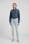 Camicia Donna Denim con Strass – Maniche Lunghe, Lavaggio Blu Scuro
