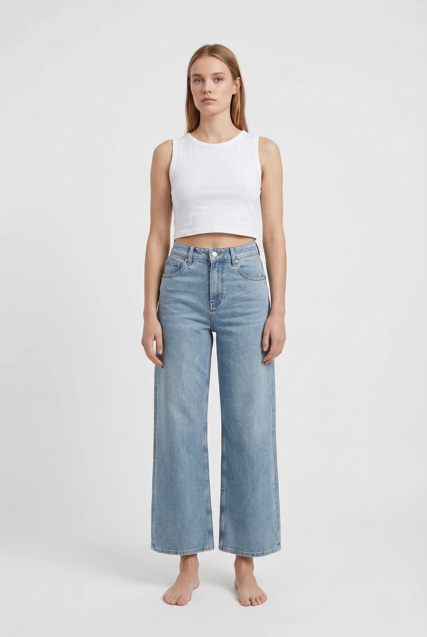 Jeans Donna Wide Leg Cropped – Denim Chiaro