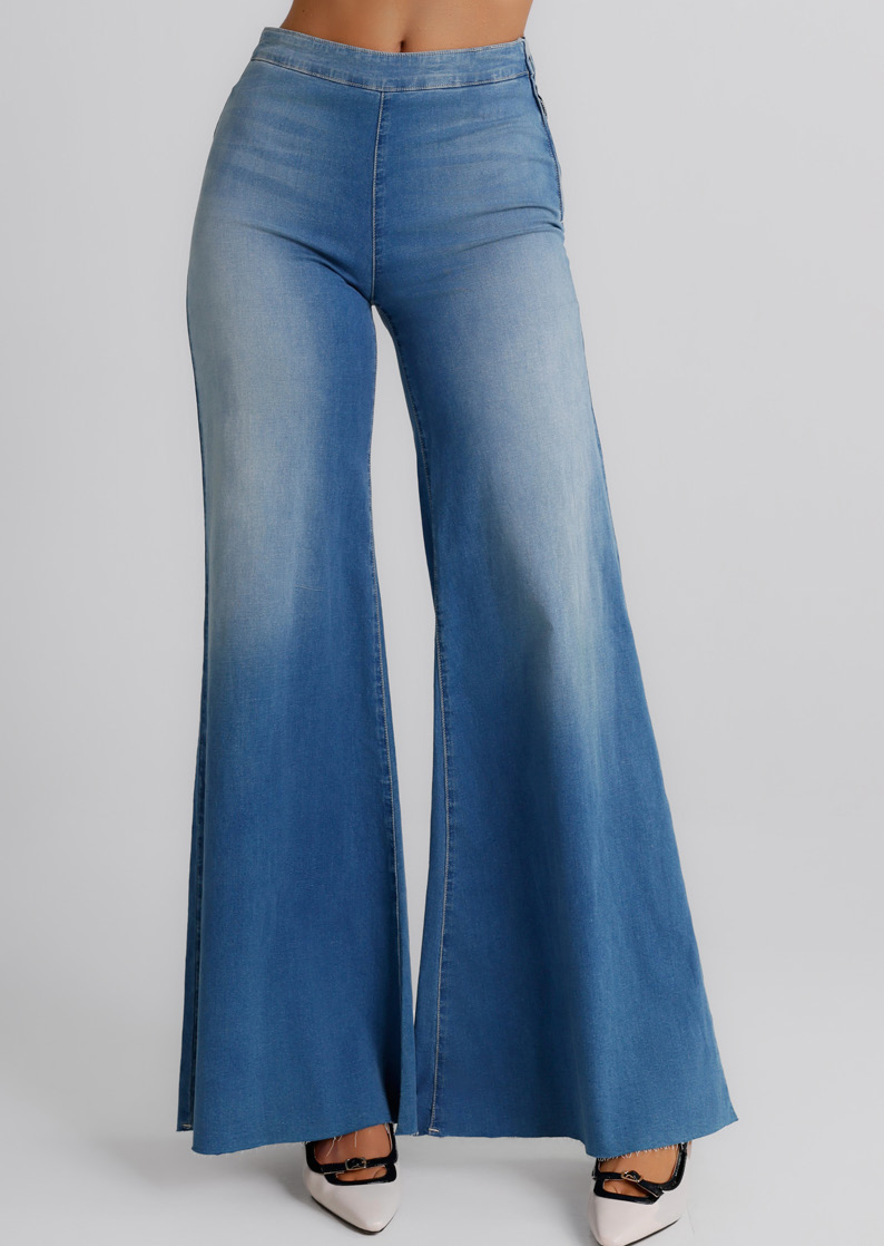 Jeans Donna Palazzo – Denim Chiaro Effetto Vintage Fluido
