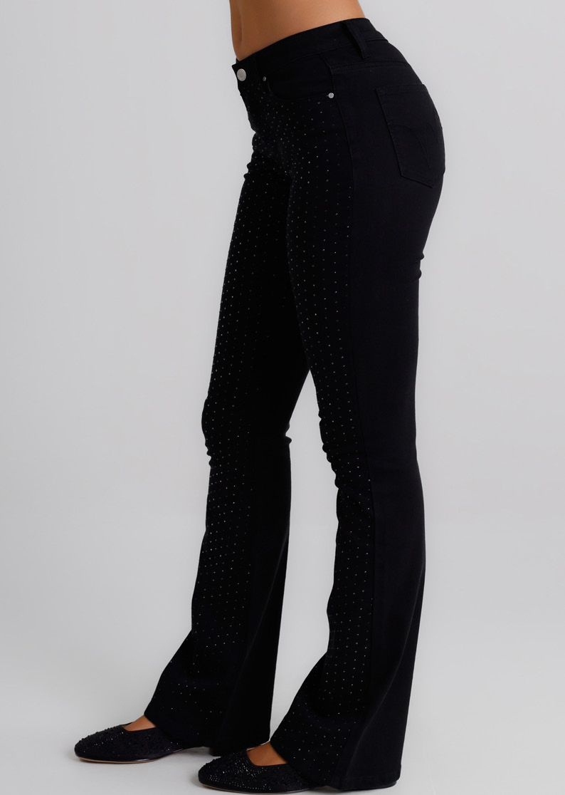 Jeans Donna Flare Fit Nero con Micro Strass – Vita Media, Effetto Glam Slanciante