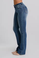 Jeans Donna Flare Fit Denim Medio – Vita Media, Gamba Svasata Effetto Slanciante