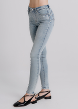 Jeans Donna Skinny Fit Denim Chiaro con Micro Strass – Vita Media, Effetto Second Skin