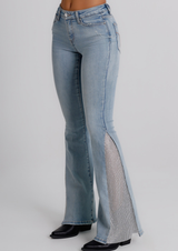 Jeans Donna Flare Fit Denim Chiaro con Inserti Luminosi – Vita Media, Gamba Svasata