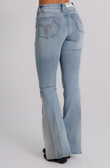 Jeans Donna Flare Fit Denim Chiaro con Inserti Luminosi – Vita Media, Gamba Svasata