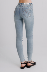 Jeans Donna Skinny Fit Denim Chiaro con Micro Strass – Vita Media, Effetto Second Skin