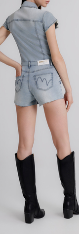 Tuta Donna Denim Shorts Slim Fit – Manica Corta, Vita Definita, Stile Casual Estivo
