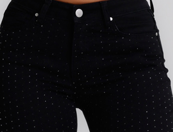 Jeans Donna Flare Fit Nero con Micro Strass – Vita Media, Effetto Glam Slanciante