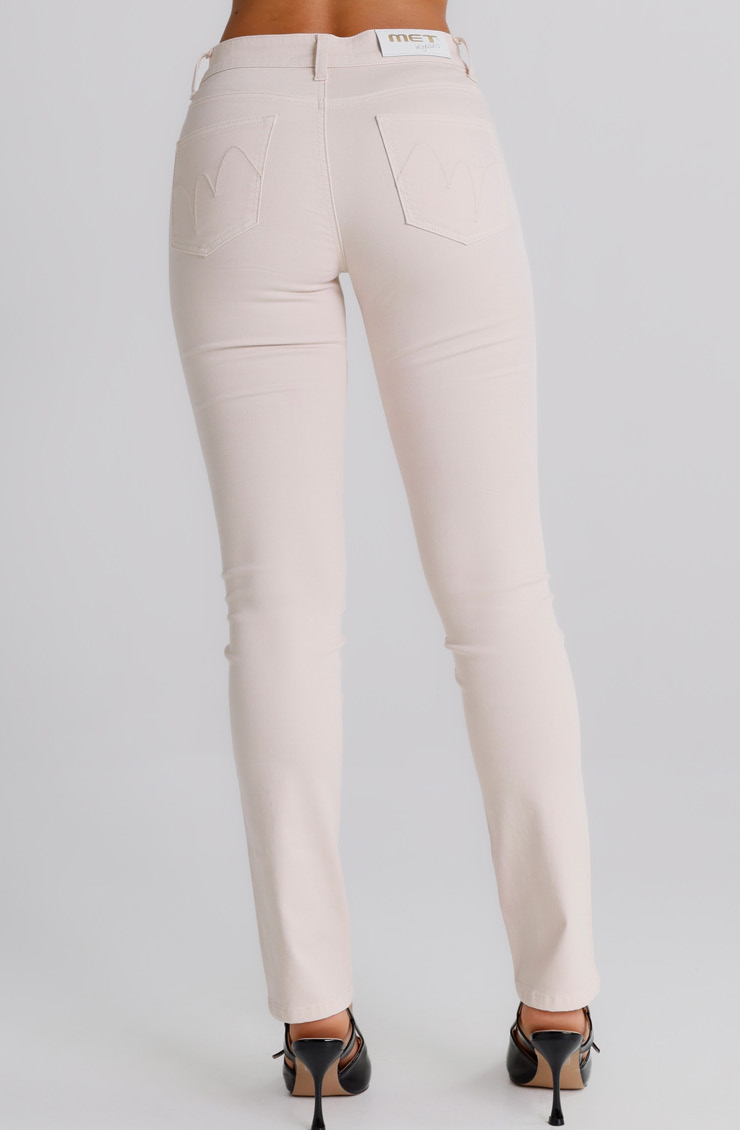 Jeans Donna Straight Fit Beige con Micro Strass – Vita Media, Stile Elegante Moderno