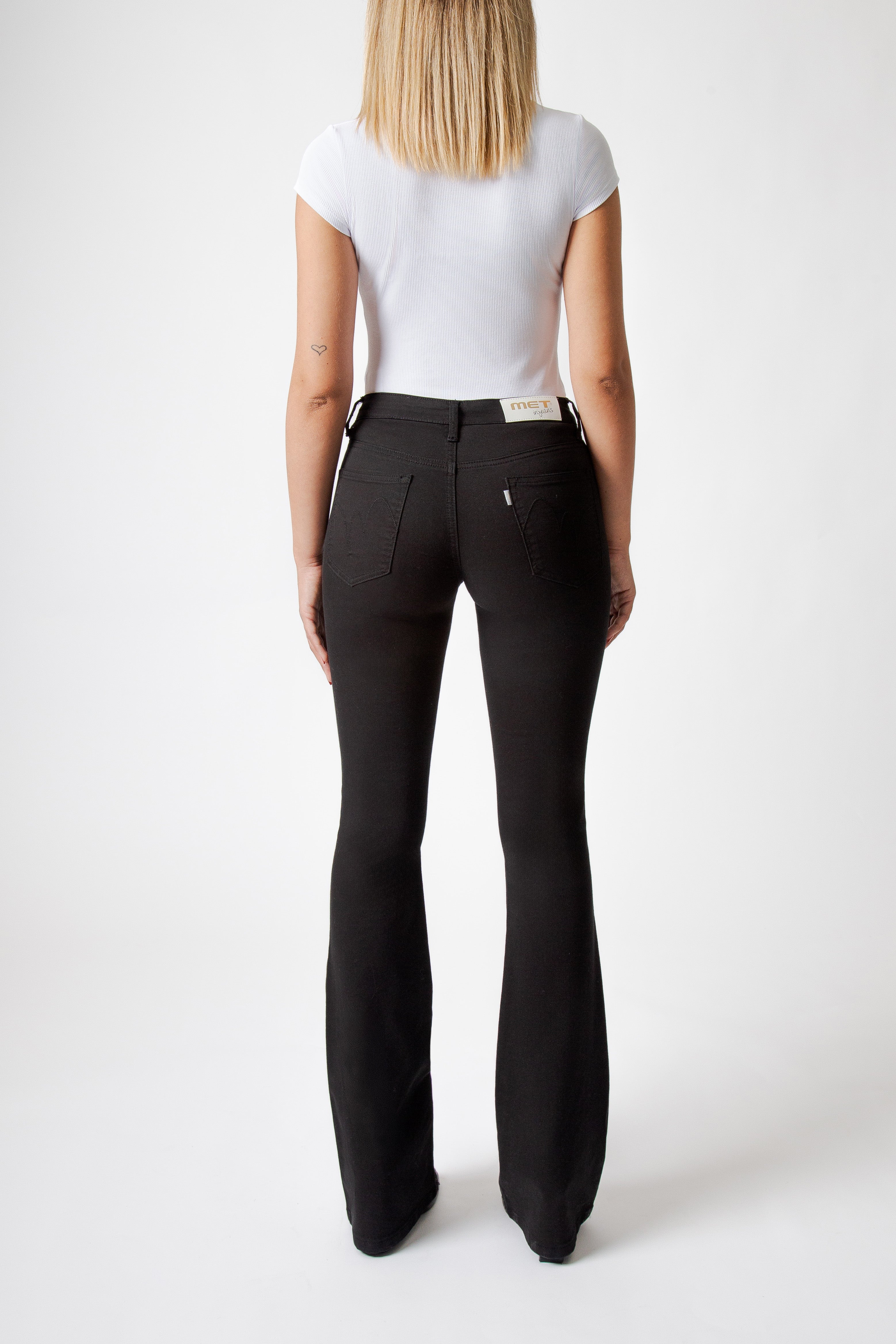 Jeans Donna Flare Fit Nero con Micro Strass – Vita Media, Effetto Glam Slanciante