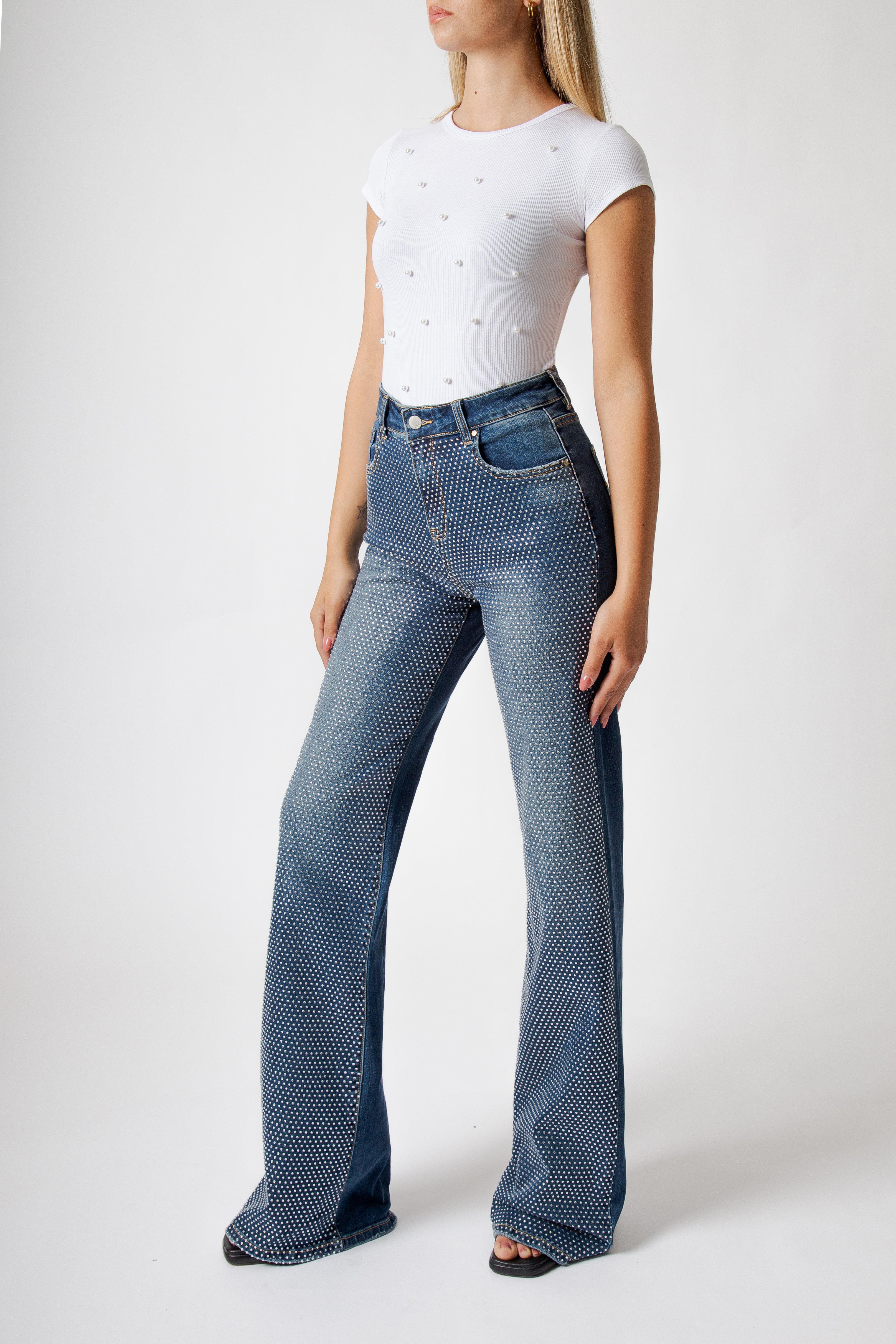 PANTALONE VIVI WIDE LEG CON STRASS