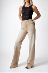 Jeans Donna Straight Fit Beige – Denim Soft Touch a Vita Media, Taglio Moderno