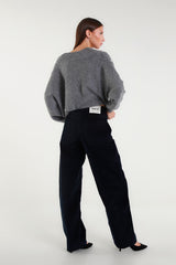 Grey V-neck sweater with jewel embellishments