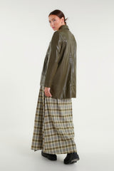 Military green faux leather jacket with buttons