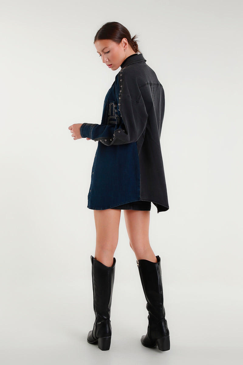 Camicia di jeans oversize con borchie