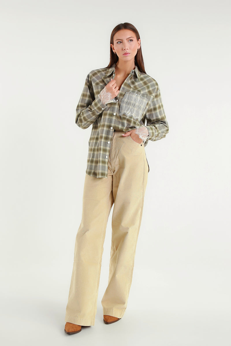 Pantaloni Beige A Gamba Larga In Stile Casual