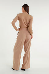 Camel palazzo pants with pleats