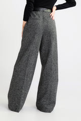 Pantaloni Grigi A Vita Alta Con Dettaglio In Ecopelle