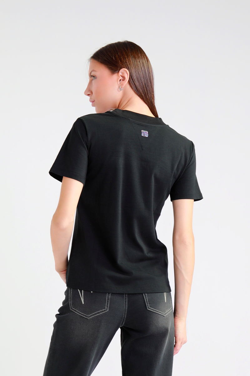 T-shirt Nera Con Scritta Strass