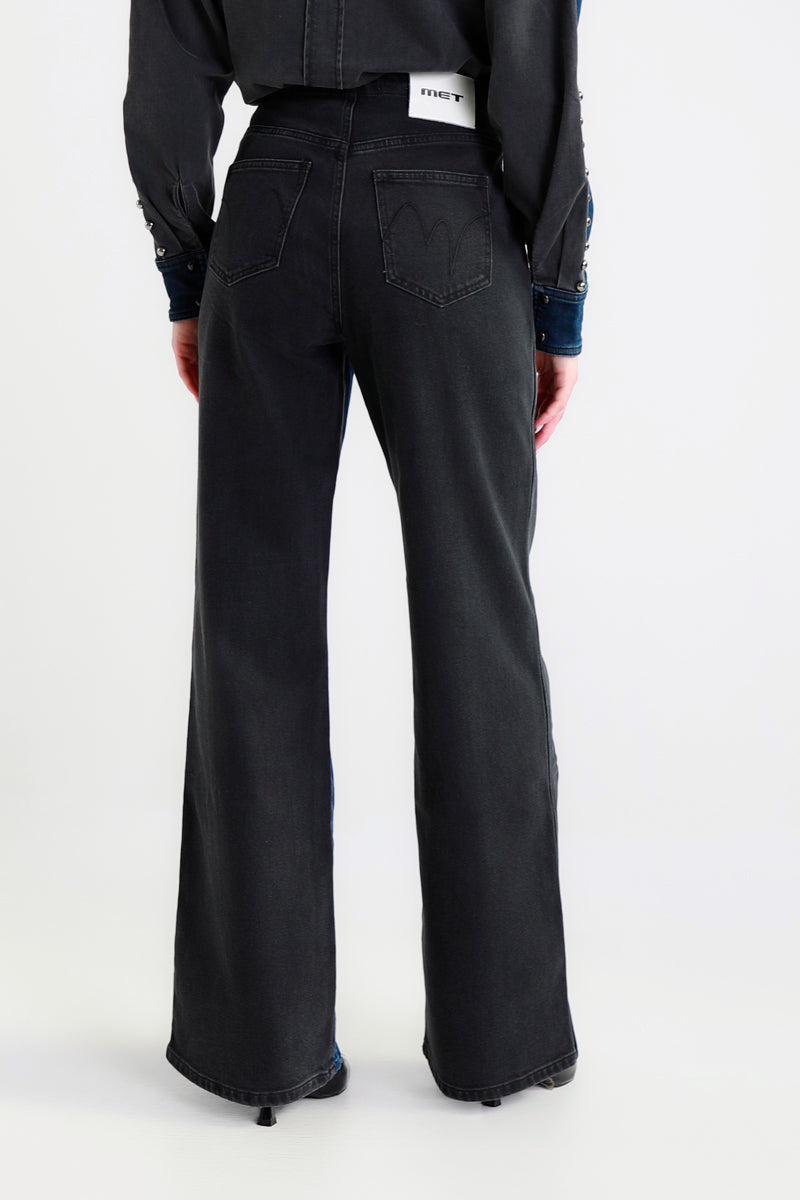 Jeans Flare Bicolor in Denim e Nero