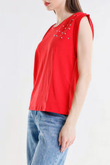 Top Donna Sleeveless con Dettagli Luminosi – Fit Morbido, Stile Minimal Chic