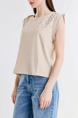 Top Donna Sleeveless con Dettagli Luminosi – Fit Morbido, Stile Minimal Chic