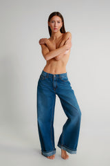 Blue palazzo jeans with turn-up