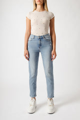 Light Blue Regular Waist Mom Fit Jeans with Crop Leg