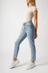 Light Blue Regular Waist Mom Fit Jeans with Crop Leg