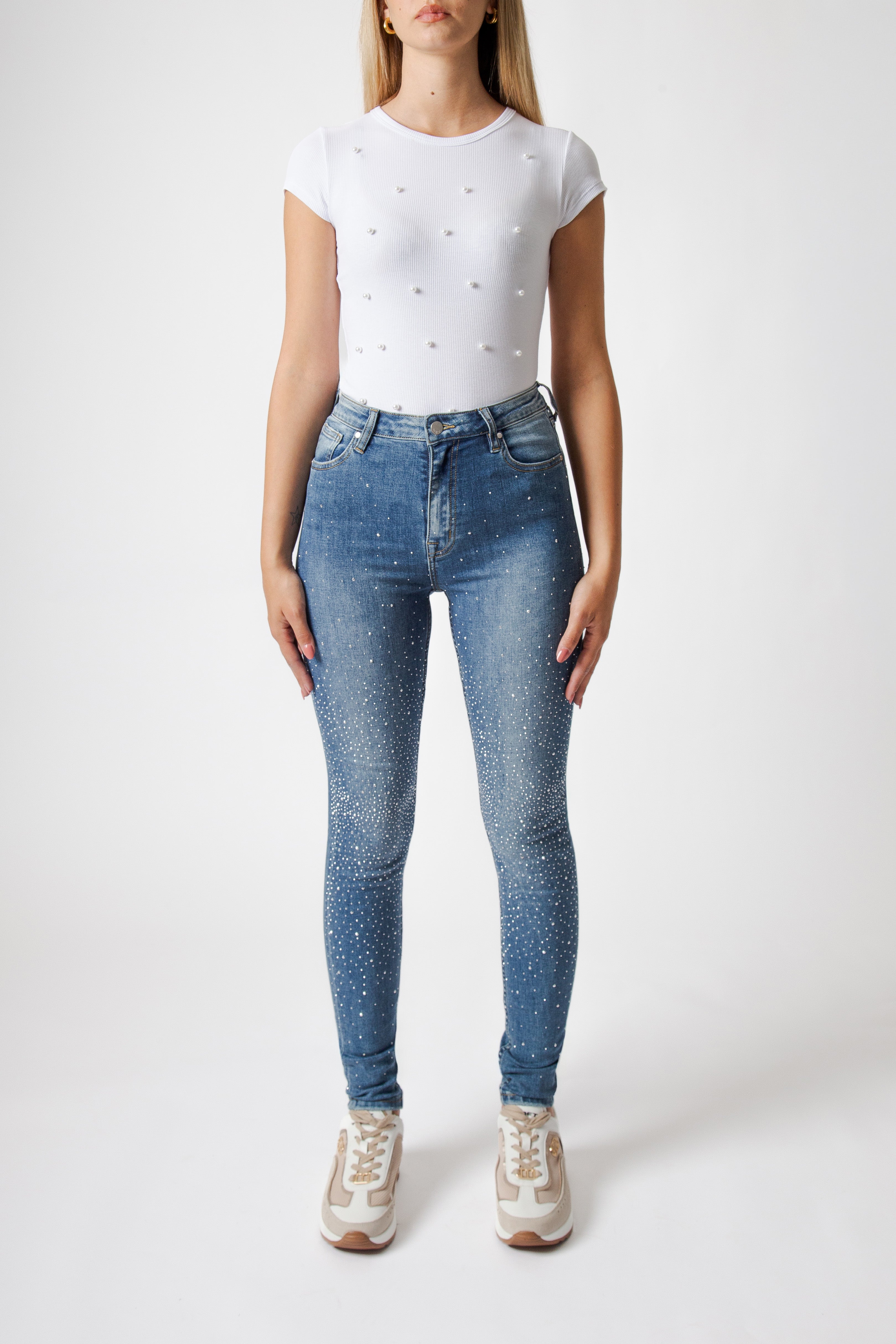Jeans Donna Skinny Fit con Strass – Denim Blu, Vita Media