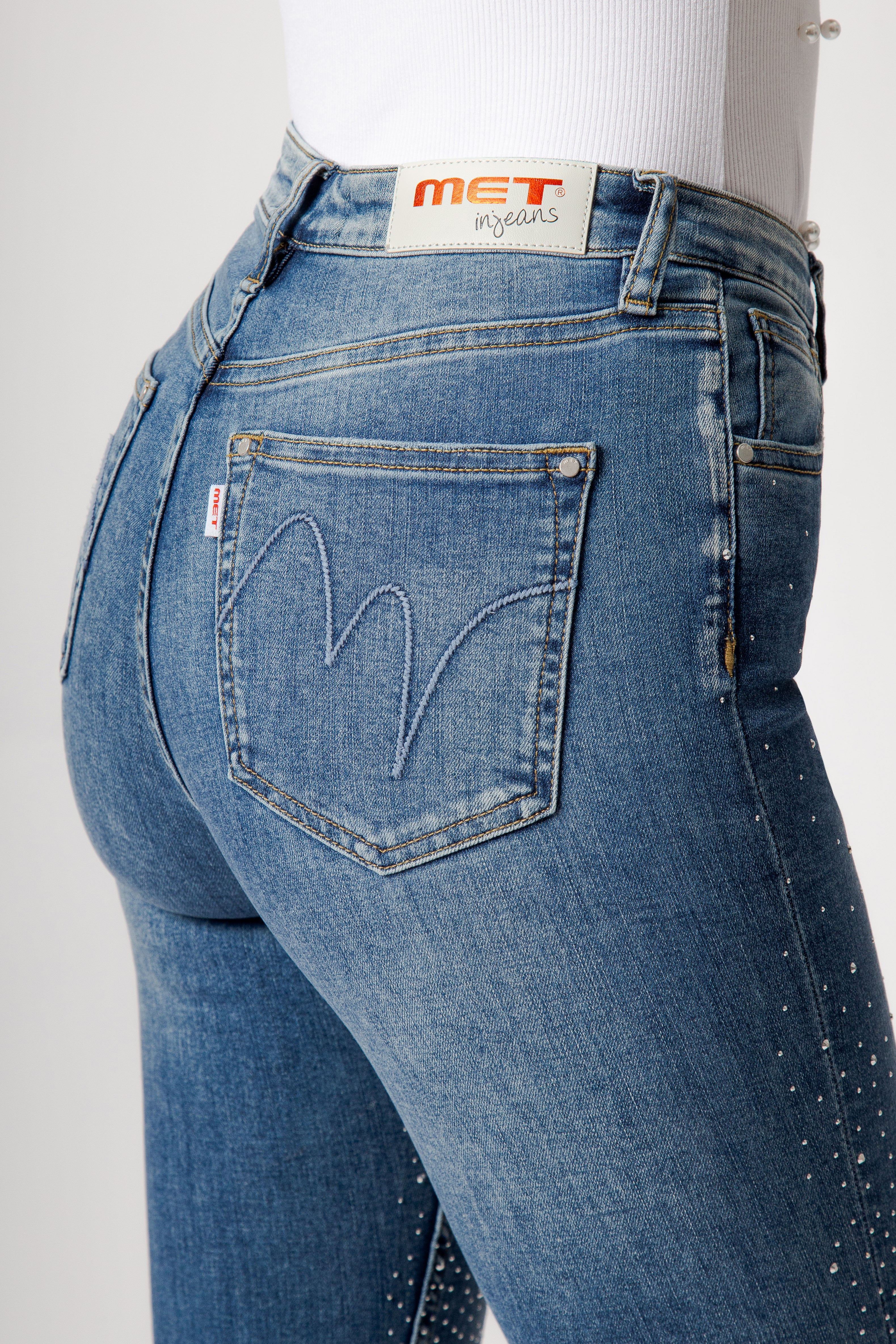 Jeans Donna Skinny Fit con Strass – Denim Blu, Vita Media