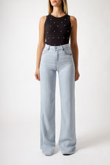 Jeans wide leg in denim chiaro